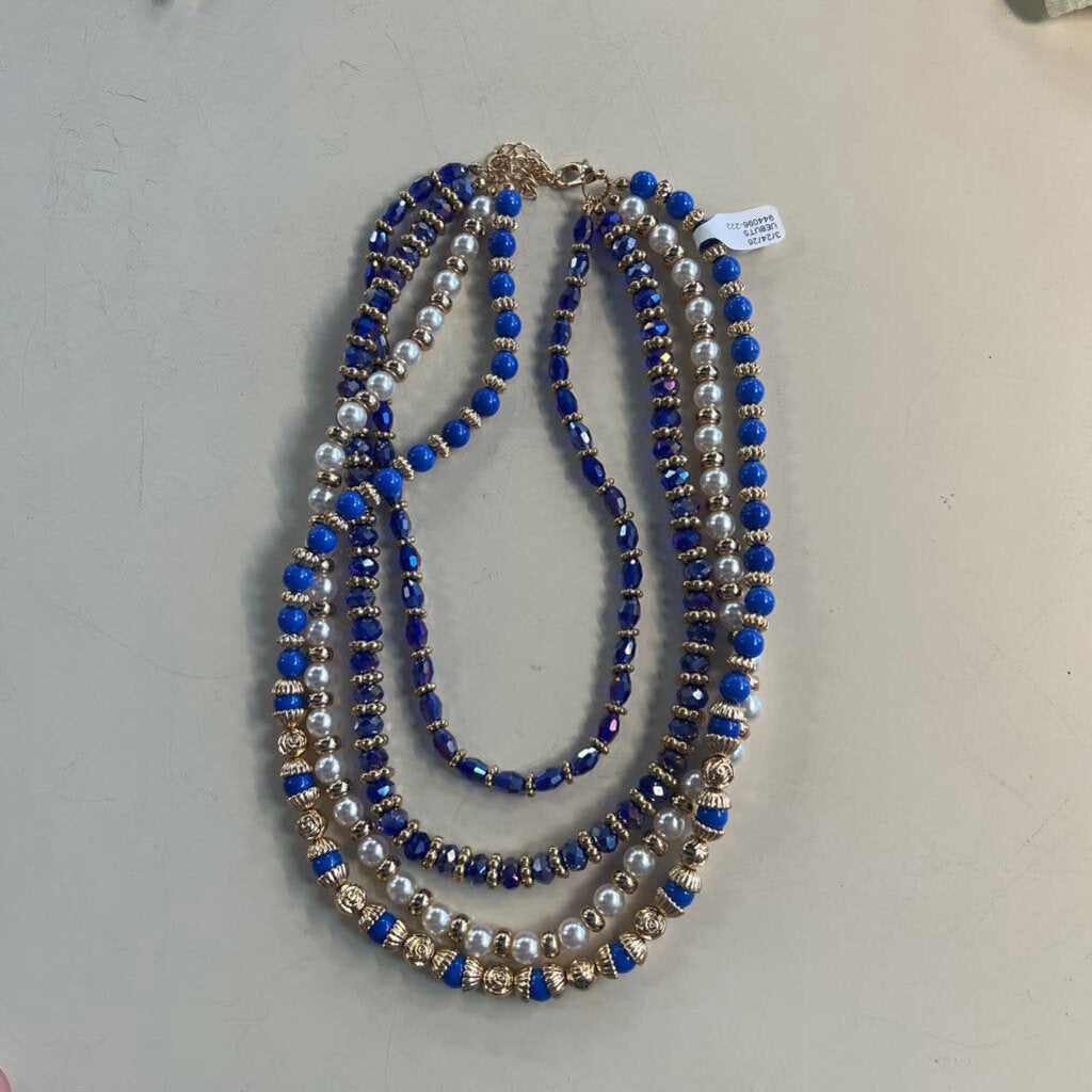 Blue Bead and Pearl Necklace
