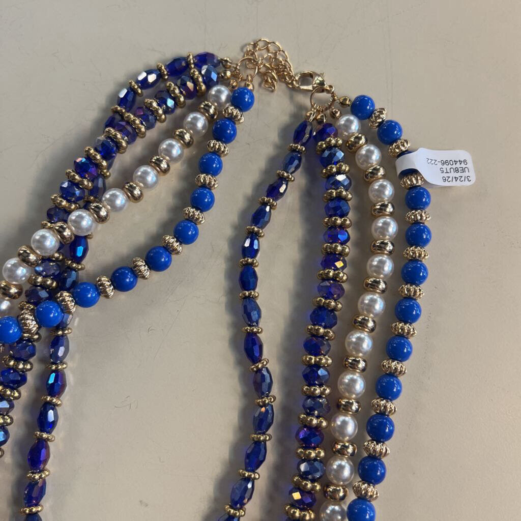 Blue Bead and Pearl Necklace