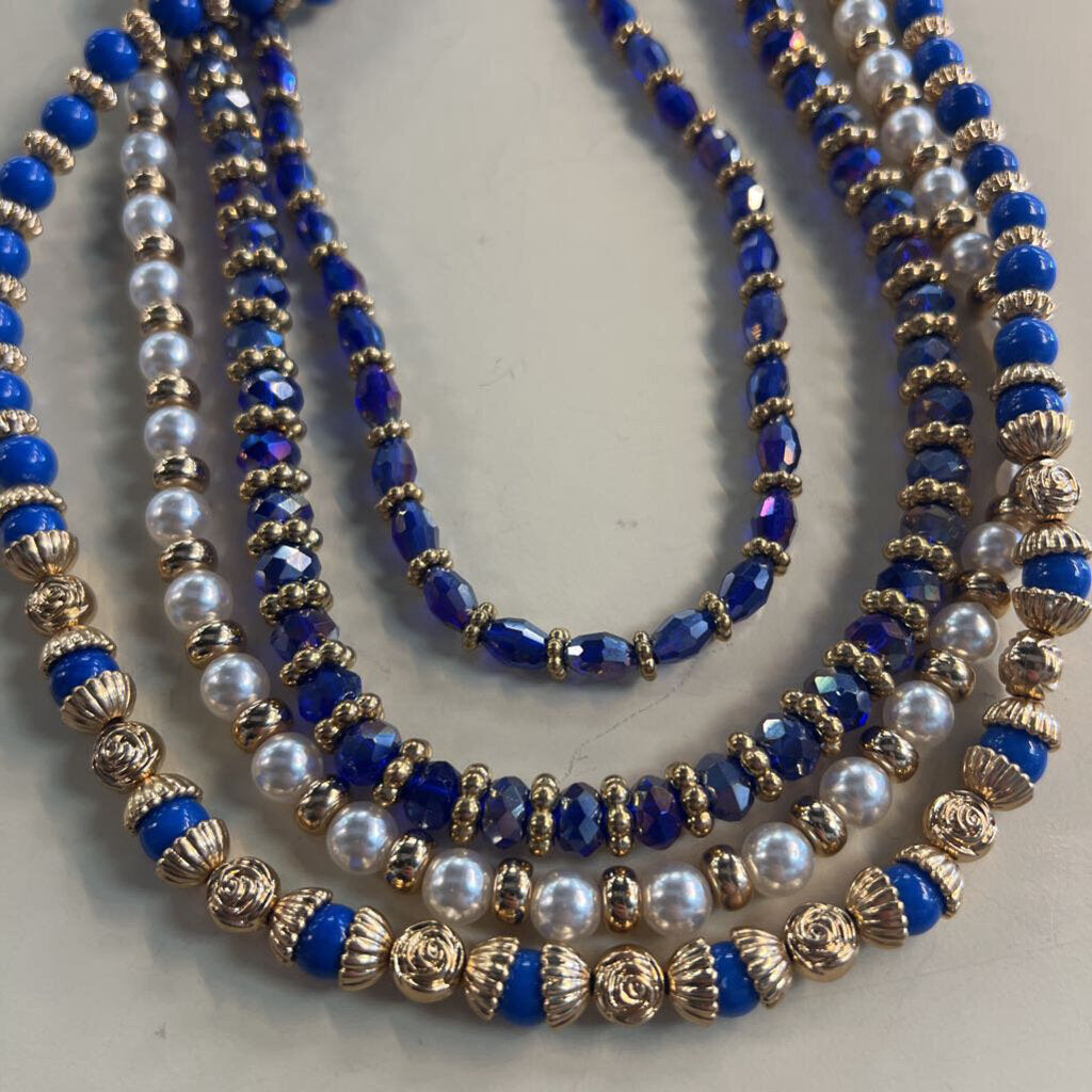 Blue Bead and Pearl Necklace