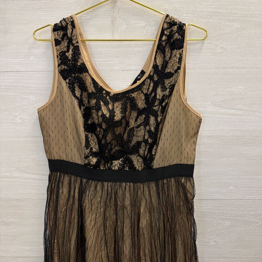 Ryu Black/ Beige Layered Lace Sleeveless Dress Large