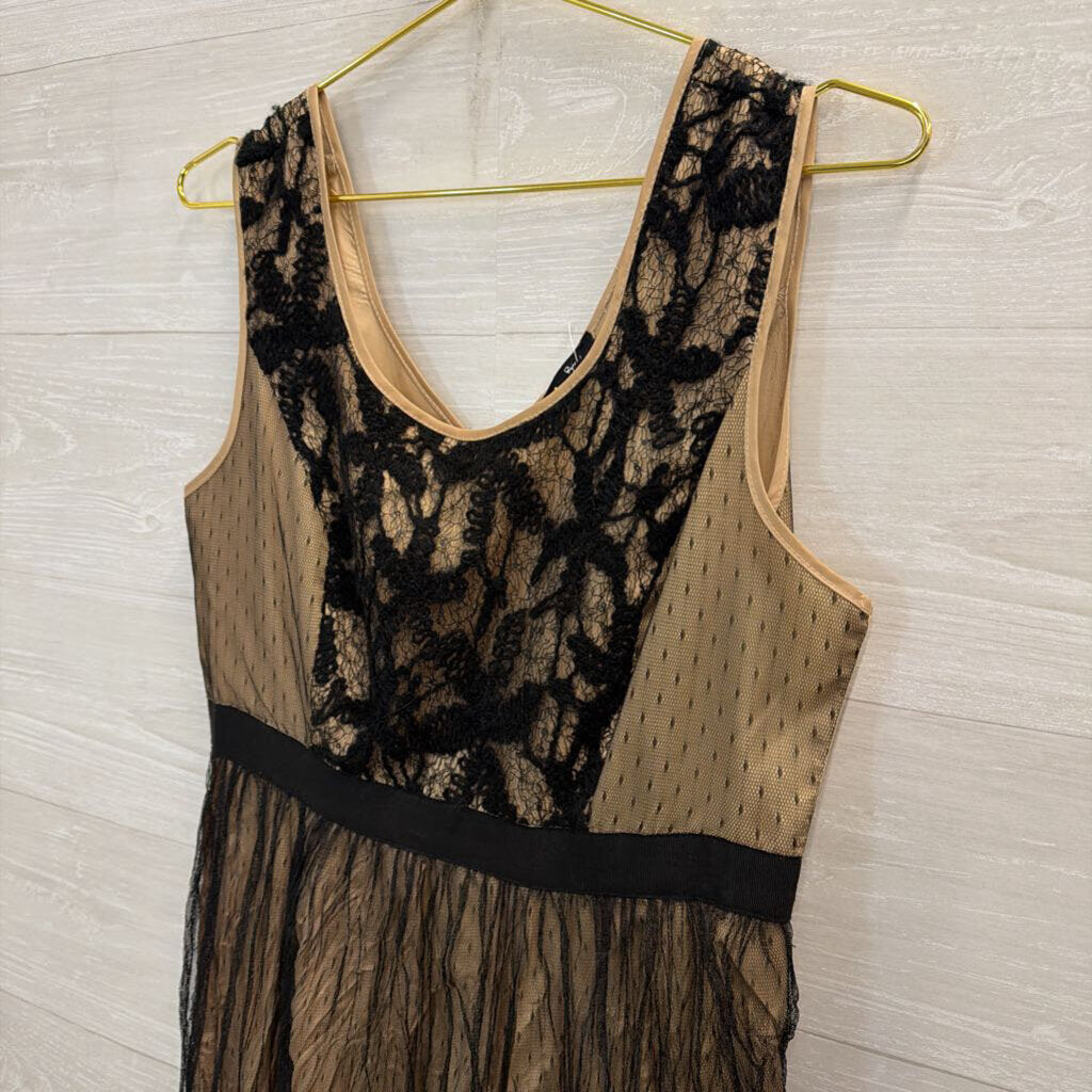 Ryu Black/ Beige Layered Lace Sleeveless Dress Large