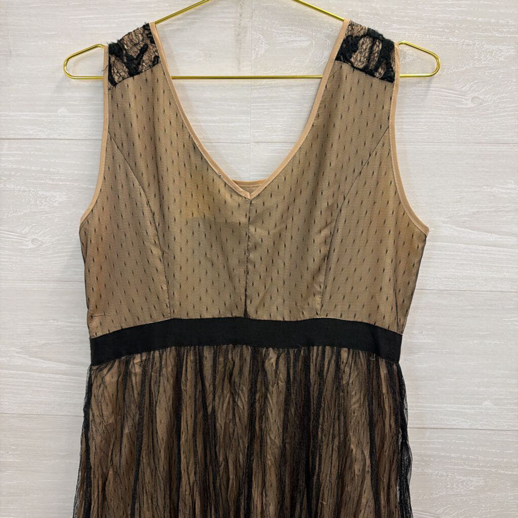 Ryu Black/ Beige Layered Lace Sleeveless Dress Large