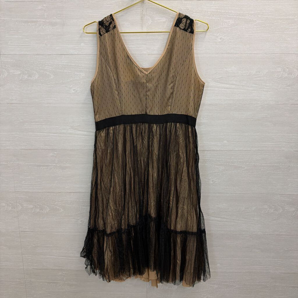 Ryu Black/ Beige Layered Lace Sleeveless Dress Large