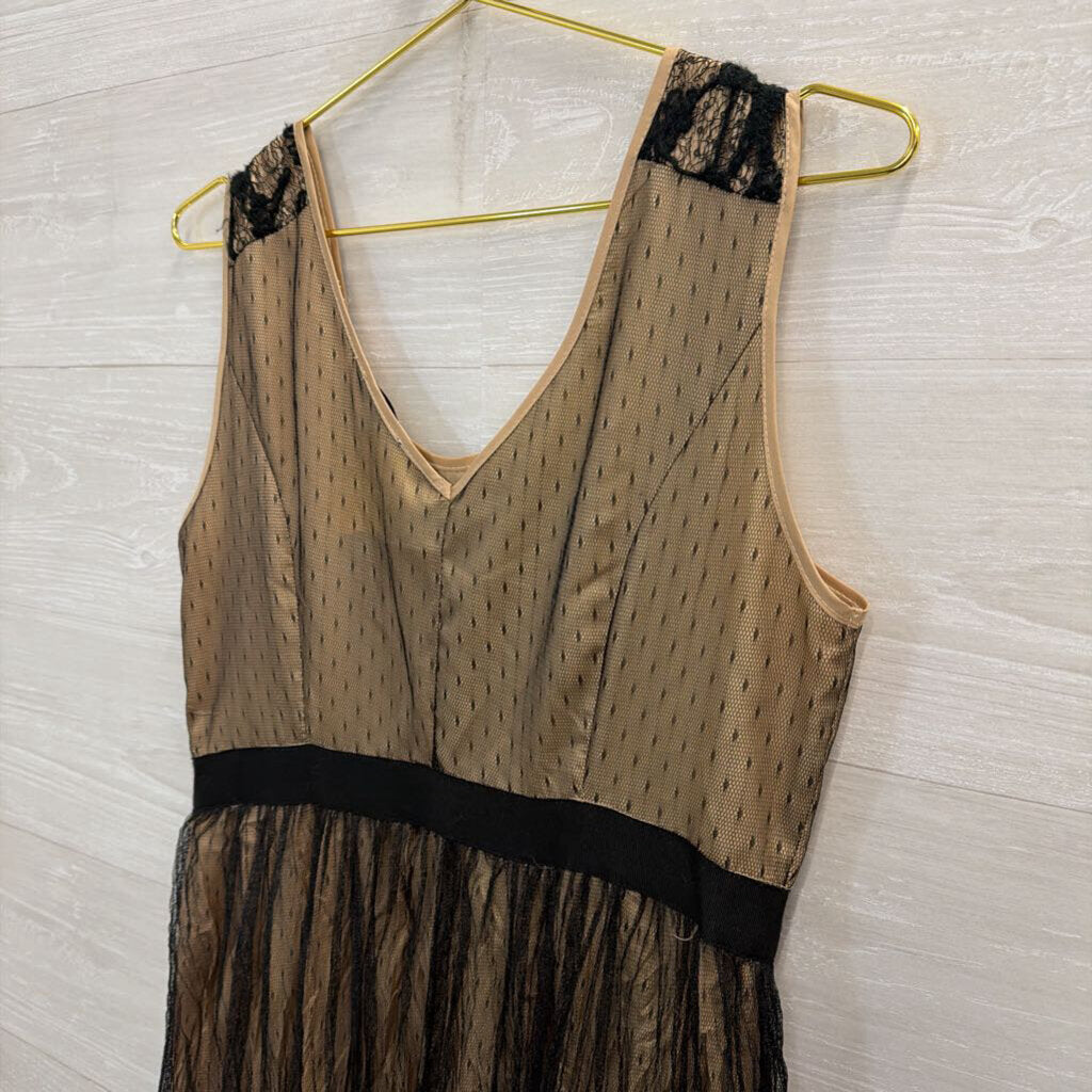 Ryu Black/ Beige Layered Lace Sleeveless Dress Large