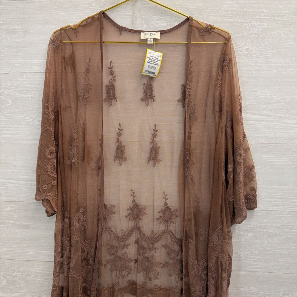 Umgee Brown Sheer Embroidered Duster Kimono Medium