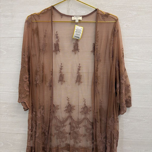 Umgee Brown Sheer Embroidered Duster Kimono Medium