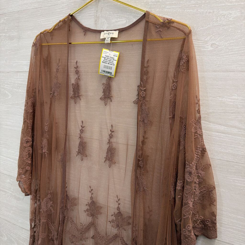 Umgee Brown Sheer Embroidered Duster Kimono Medium