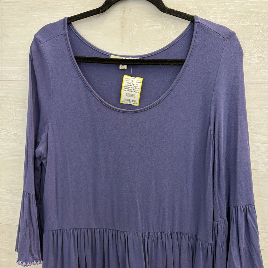 Ya Los Angeles Blue Ruffle Hem Long Sleeve Top Medium