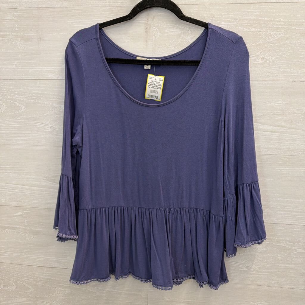 Ya Los Angeles Blue Ruffle Hem Long Sleeve Top Medium
