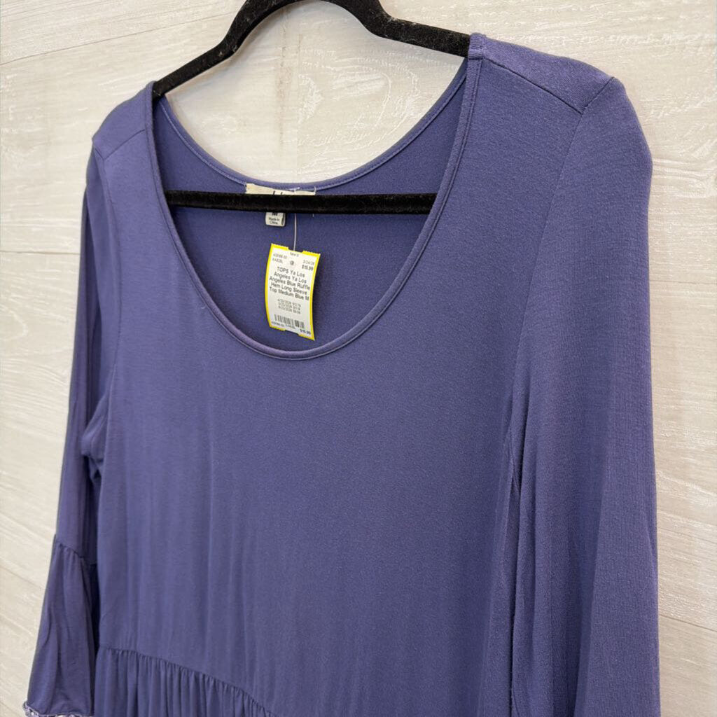 Ya Los Angeles Blue Ruffle Hem Long Sleeve Top Medium