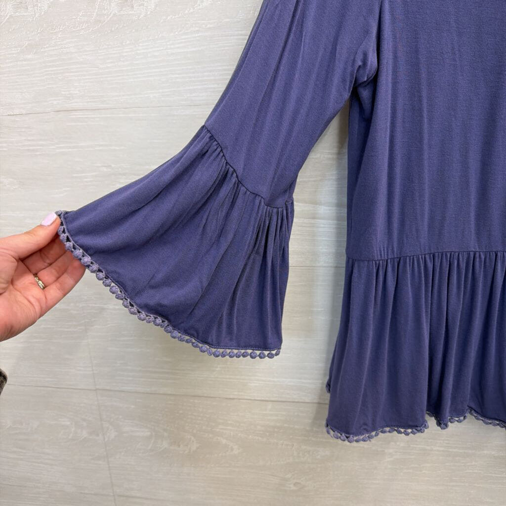 Ya Los Angeles Blue Ruffle Hem Long Sleeve Top Medium