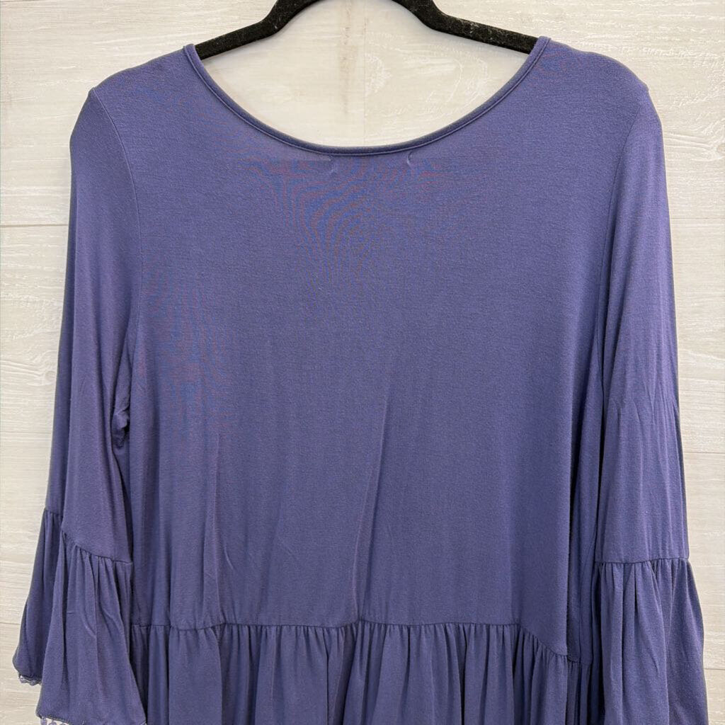 Ya Los Angeles Blue Ruffle Hem Long Sleeve Top Medium