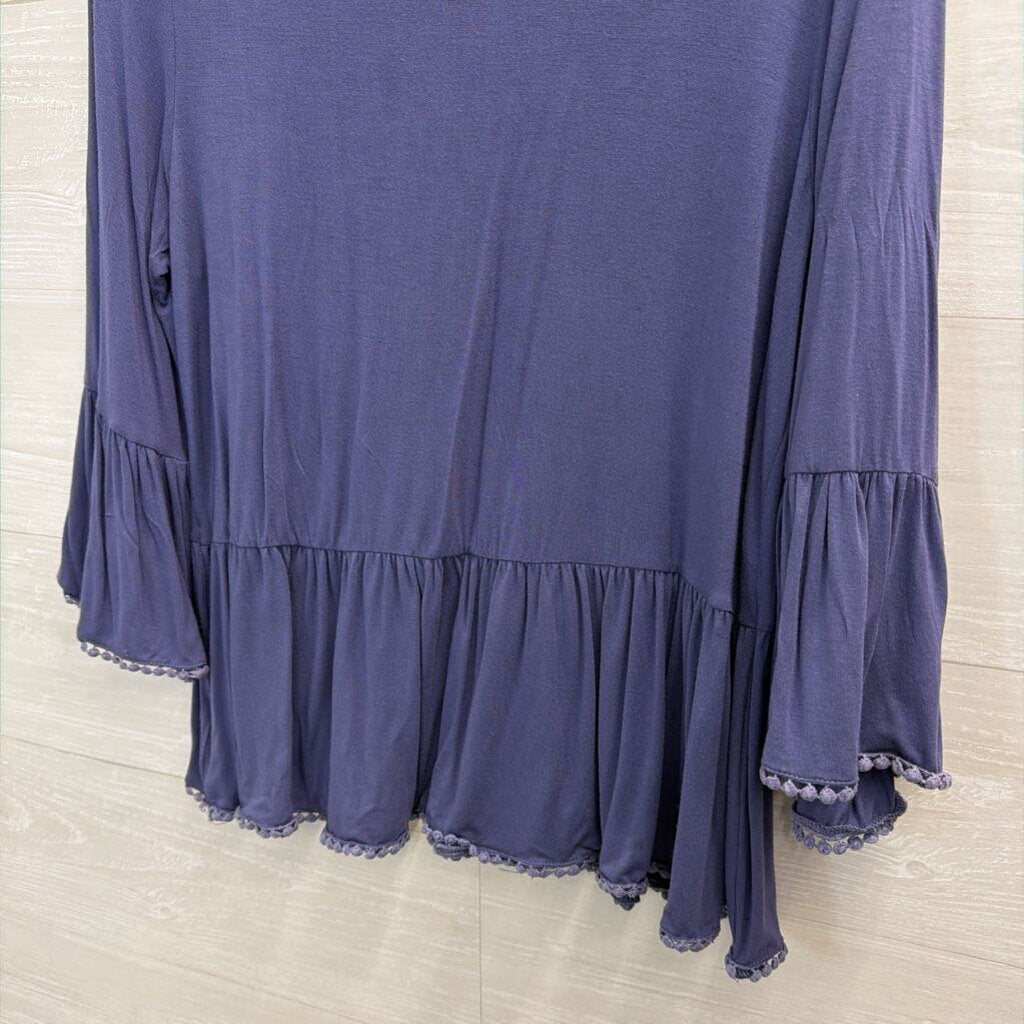 Ya Los Angeles Blue Ruffle Hem Long Sleeve Top Medium