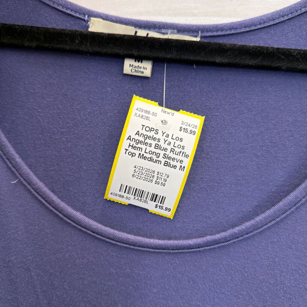 Ya Los Angeles Blue Ruffle Hem Long Sleeve Top Medium