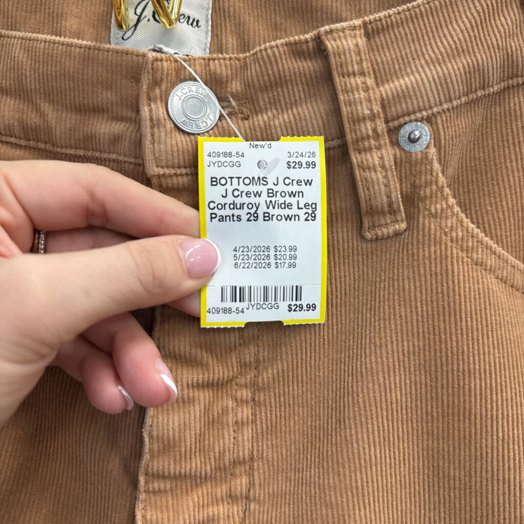 J Crew Brown Corduroy Wide Leg Pants 29