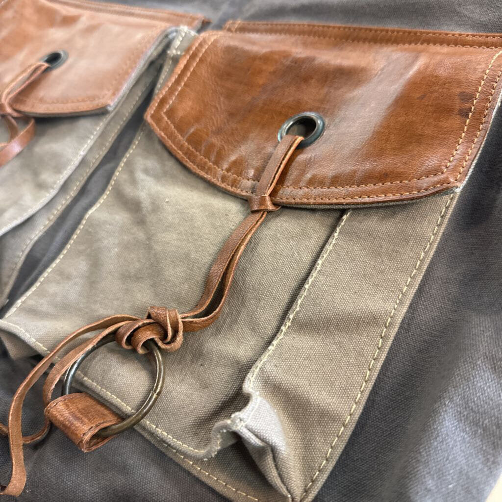 Mono B Grey Canvas/ Brown Leather Tote Purse