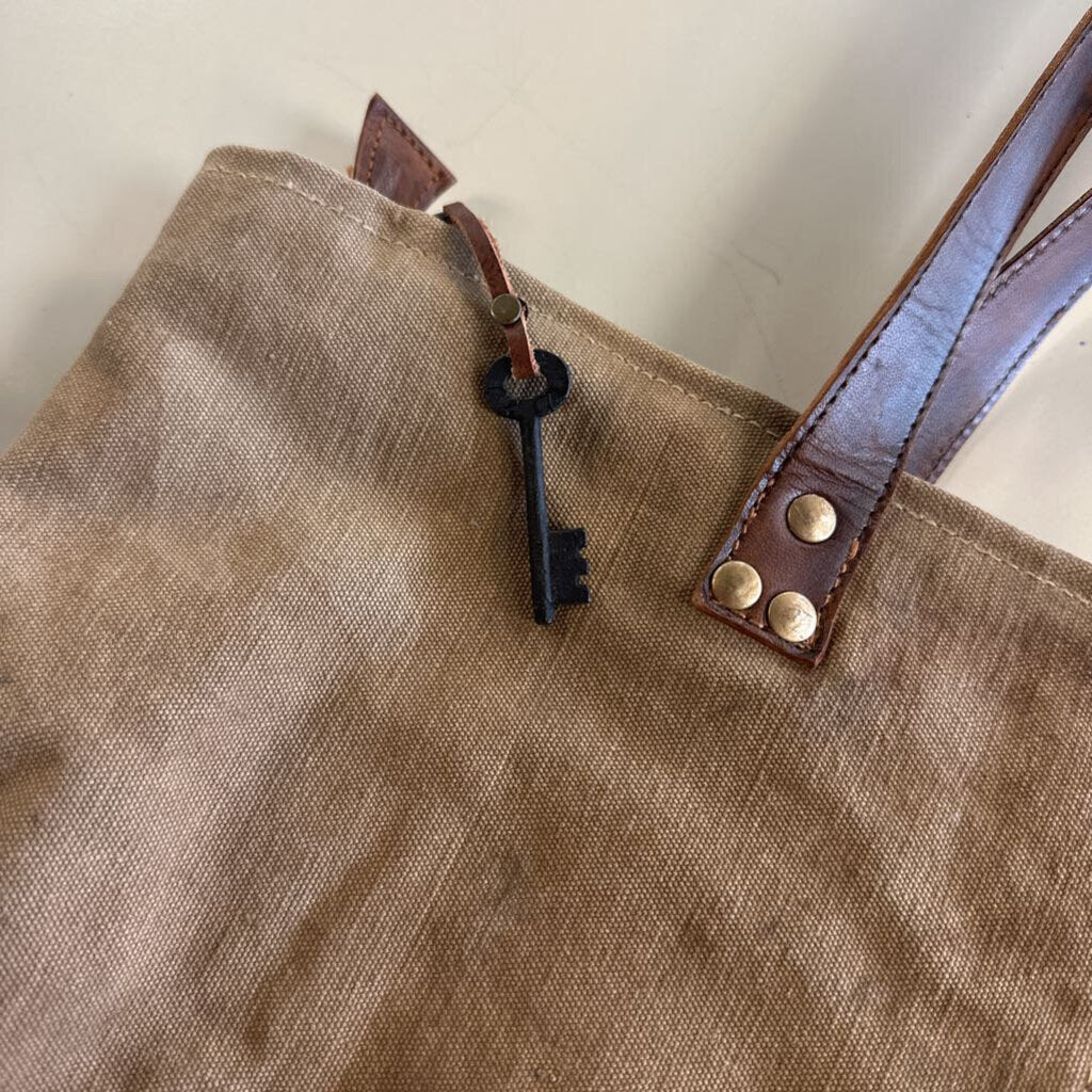 Mono B Grey Canvas/ Brown Leather Tote Purse