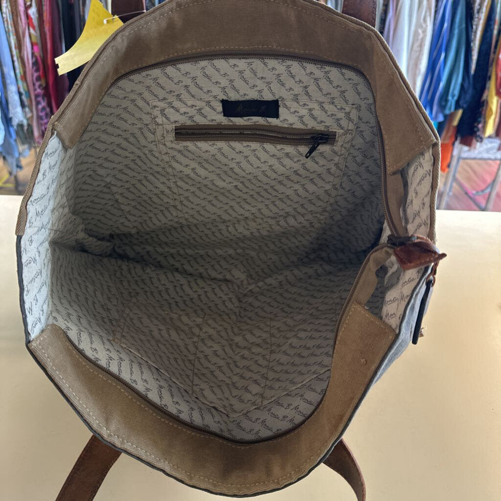 Mono B Grey Canvas/ Brown Leather Tote Purse