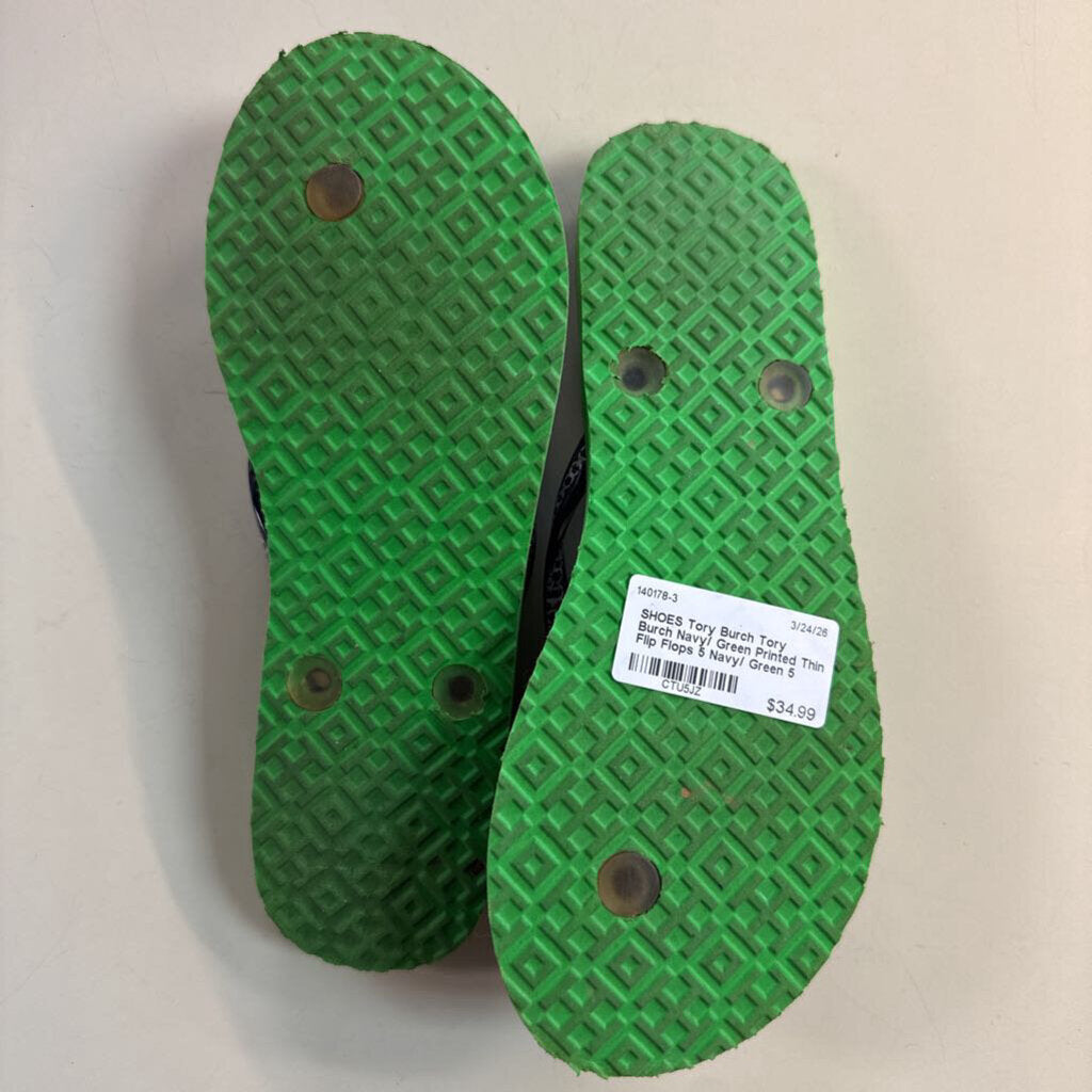 Tory Burch Navy/ Green Printed Thin Flip Flops 5