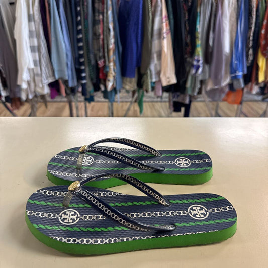 Tory Burch Navy/ Green Printed Thin Flip Flops 5