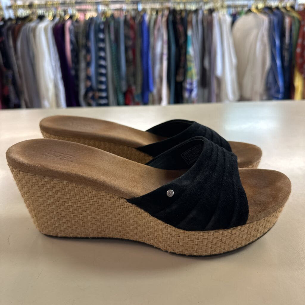 Ugg Brown/ Black Alvina Wedge Sandals 8