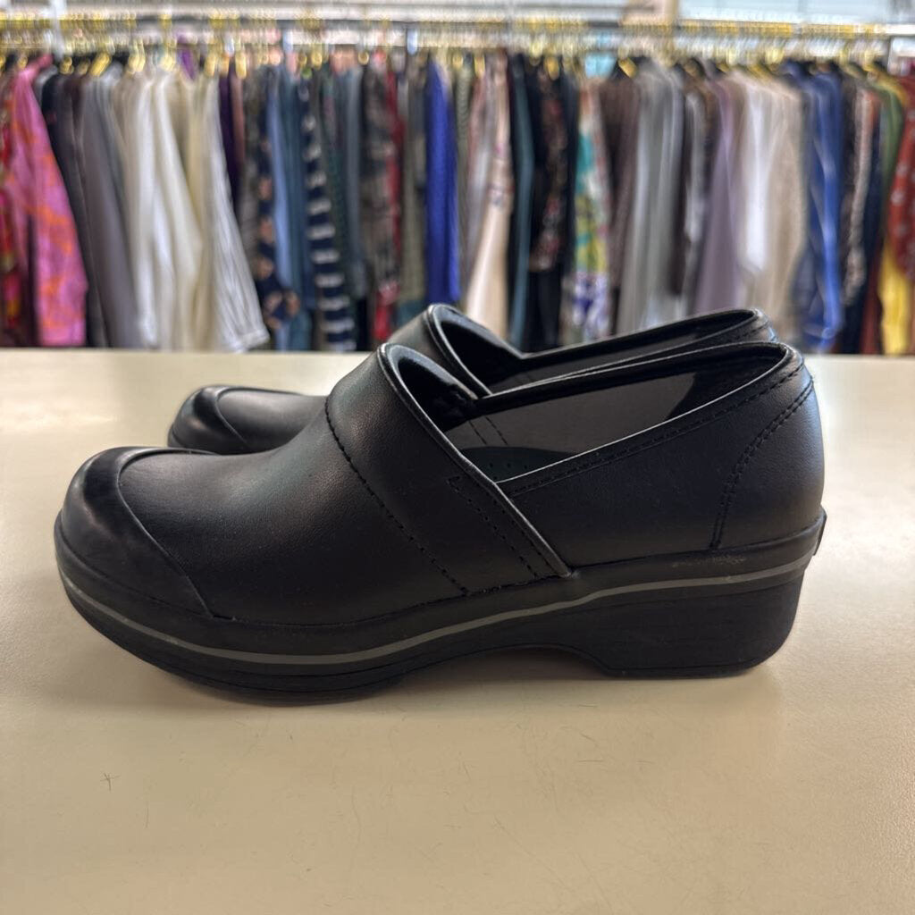 Dansko Black Leather Volley Clogs 37