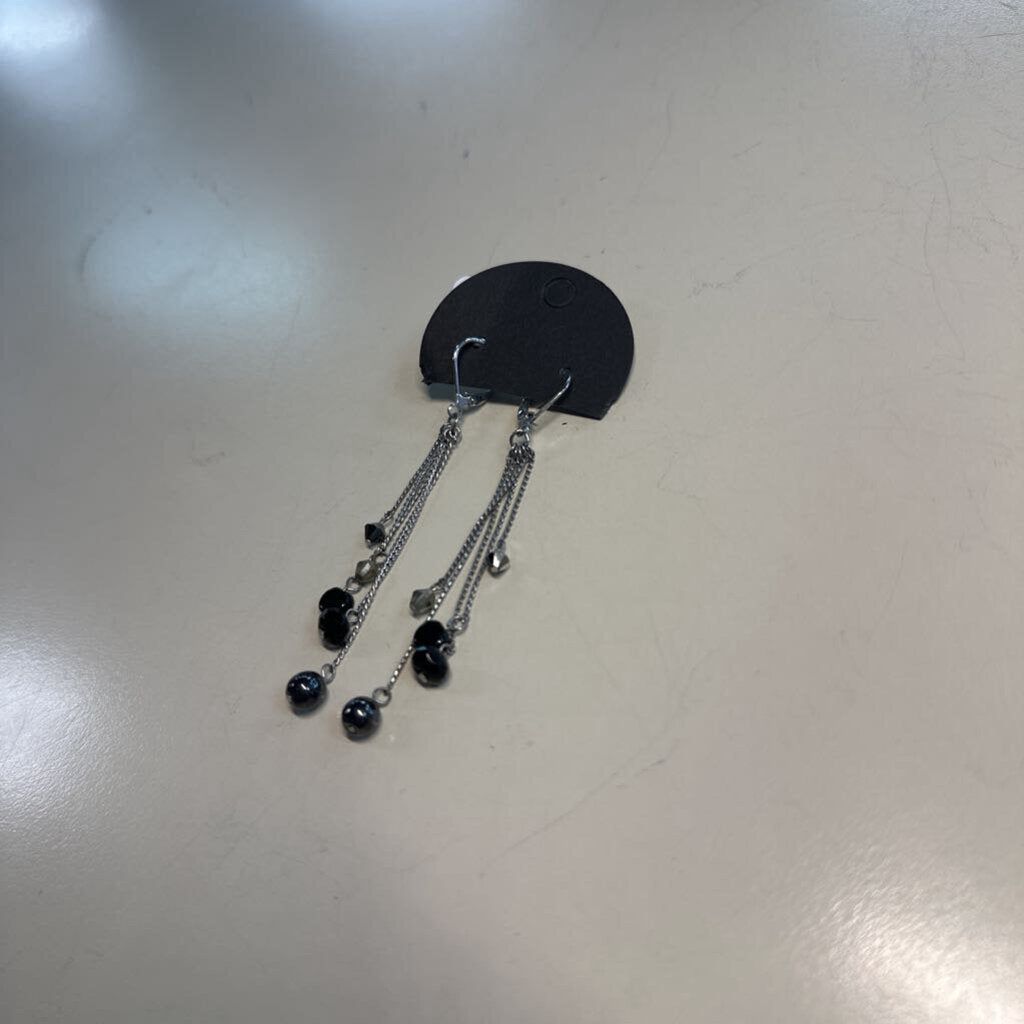 Silver/ Black Bead Dangle Earrings