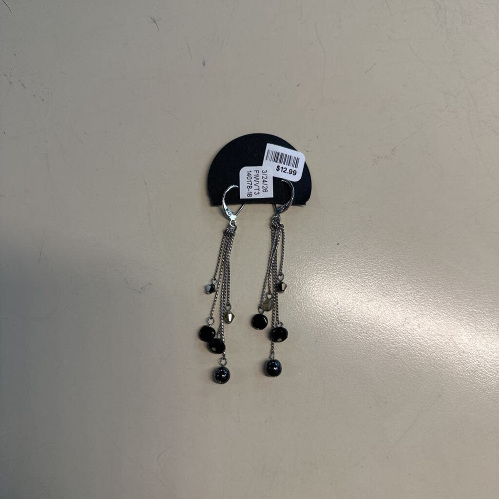 Silver/ Black Bead Dangle Earrings