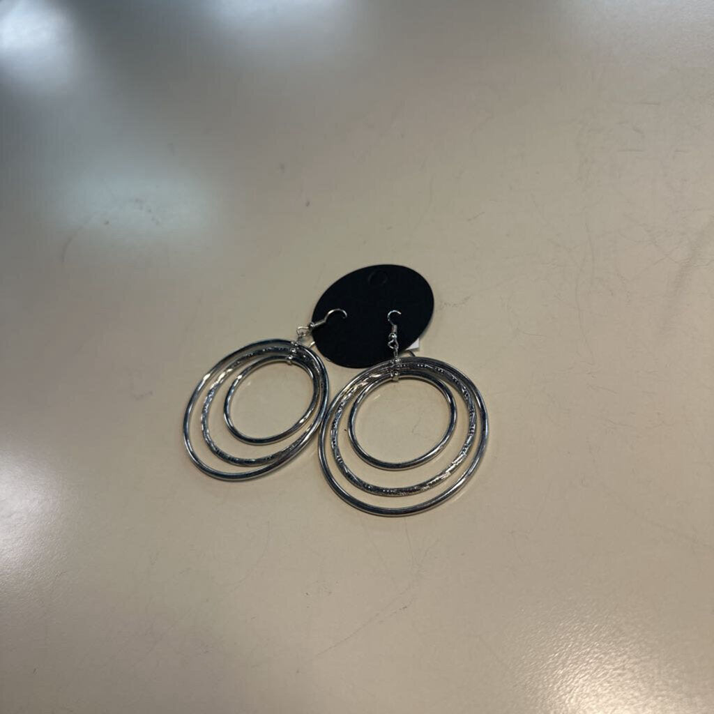 Silver Layered Circle Drop Earrings