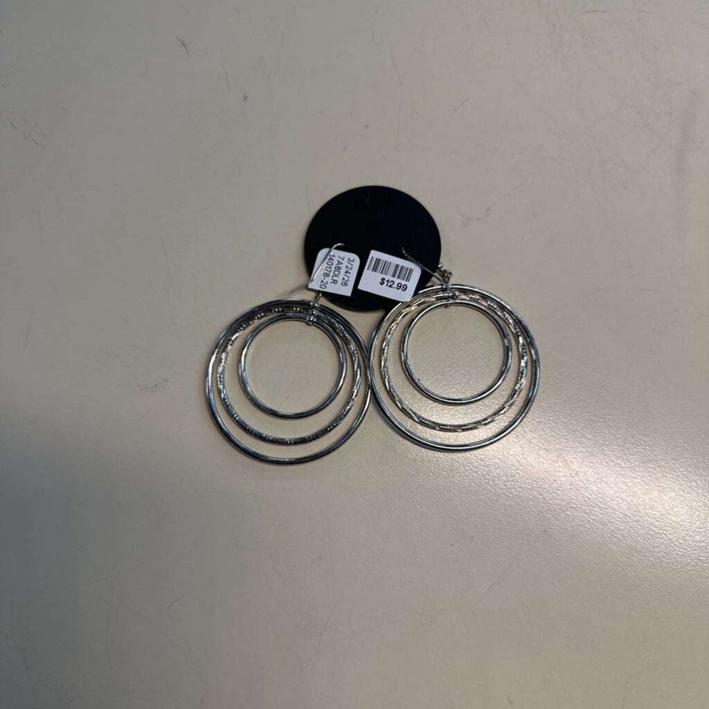 Silver Layered Circle Drop Earrings