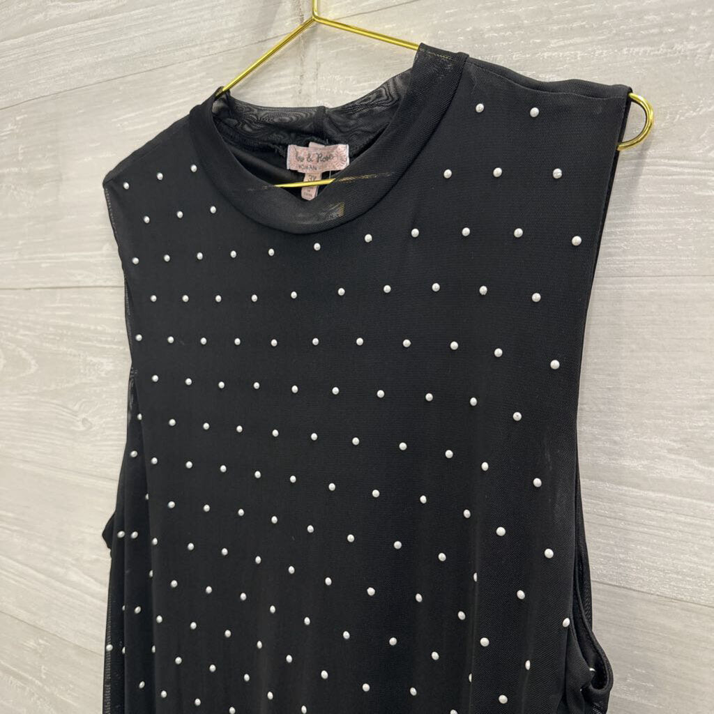 Harlow and Rose Black Pearl Studed Maxi Dress 3X