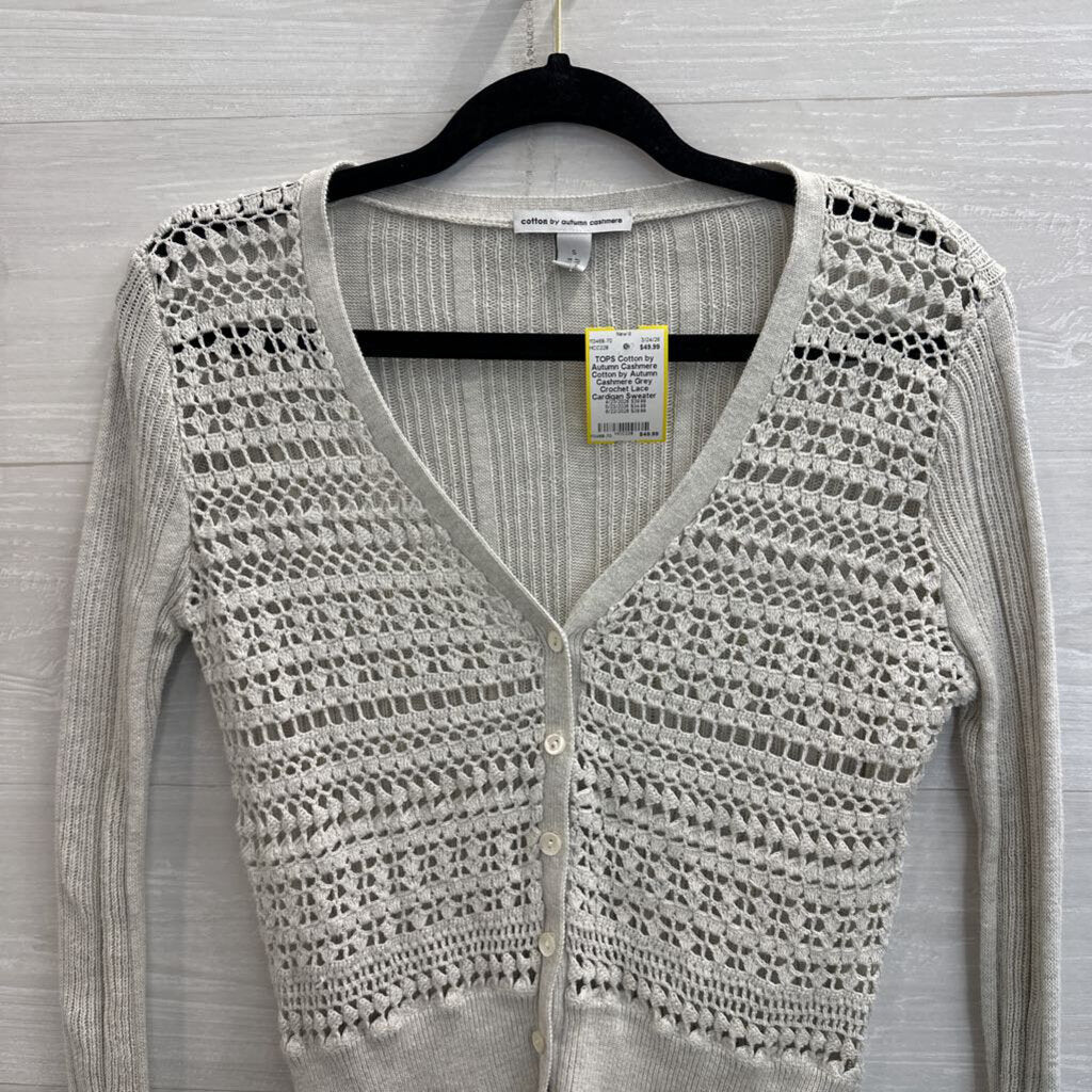 Cotton by Autumn Cashmere Grey Crochet Lace Cardigan Sweater Small