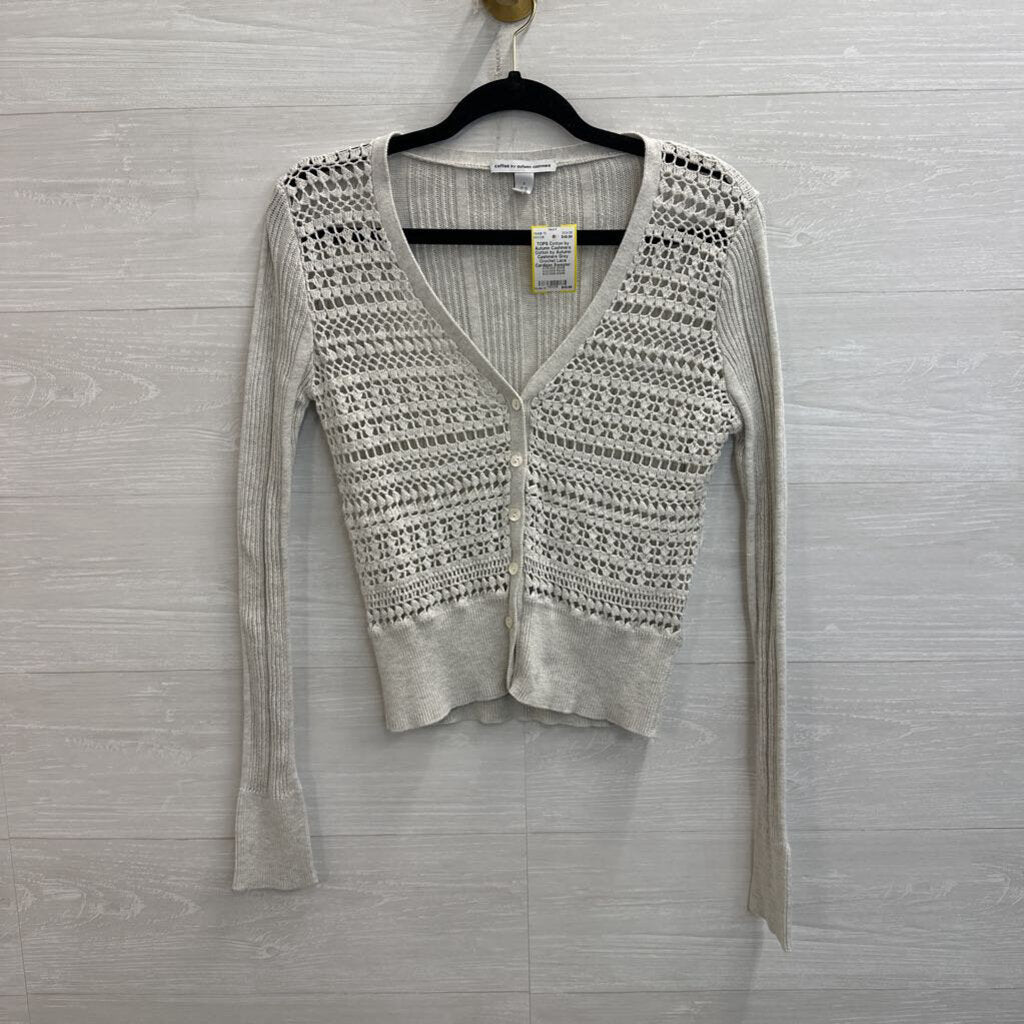 Cotton by Autumn Cashmere Grey Crochet Lace Cardigan Sweater Small