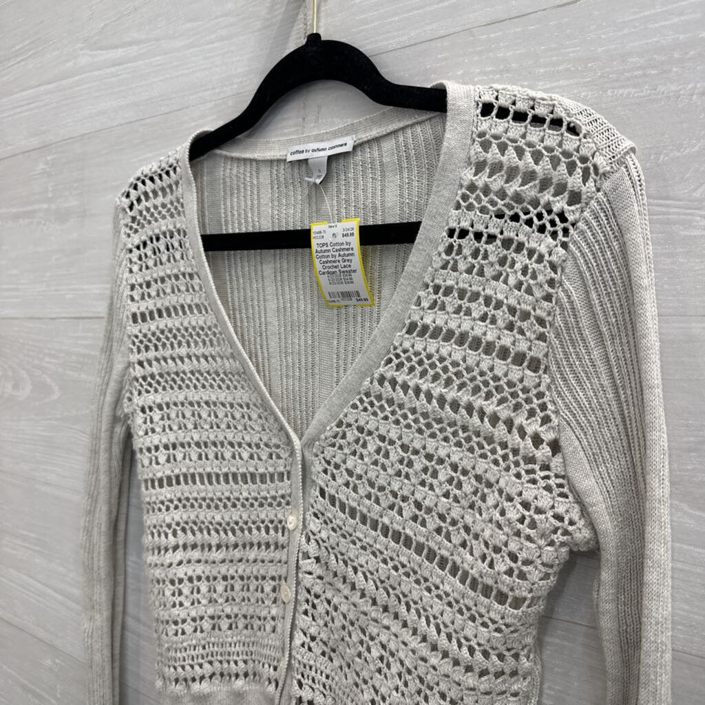 Cotton by Autumn Cashmere Grey Crochet Lace Cardigan Sweater Small