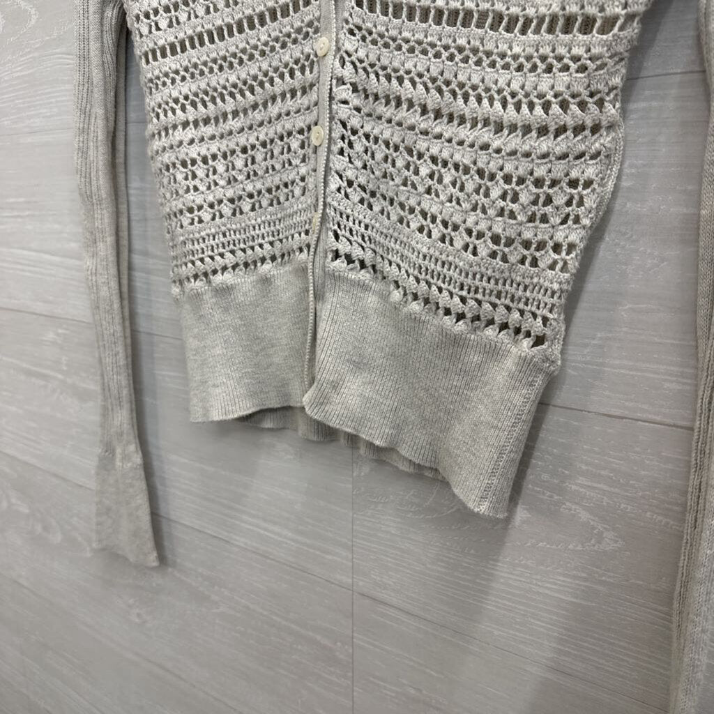 Cotton by Autumn Cashmere Grey Crochet Lace Cardigan Sweater Small