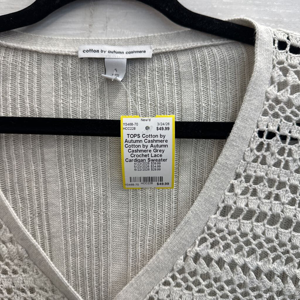Cotton by Autumn Cashmere Grey Crochet Lace Cardigan Sweater Small