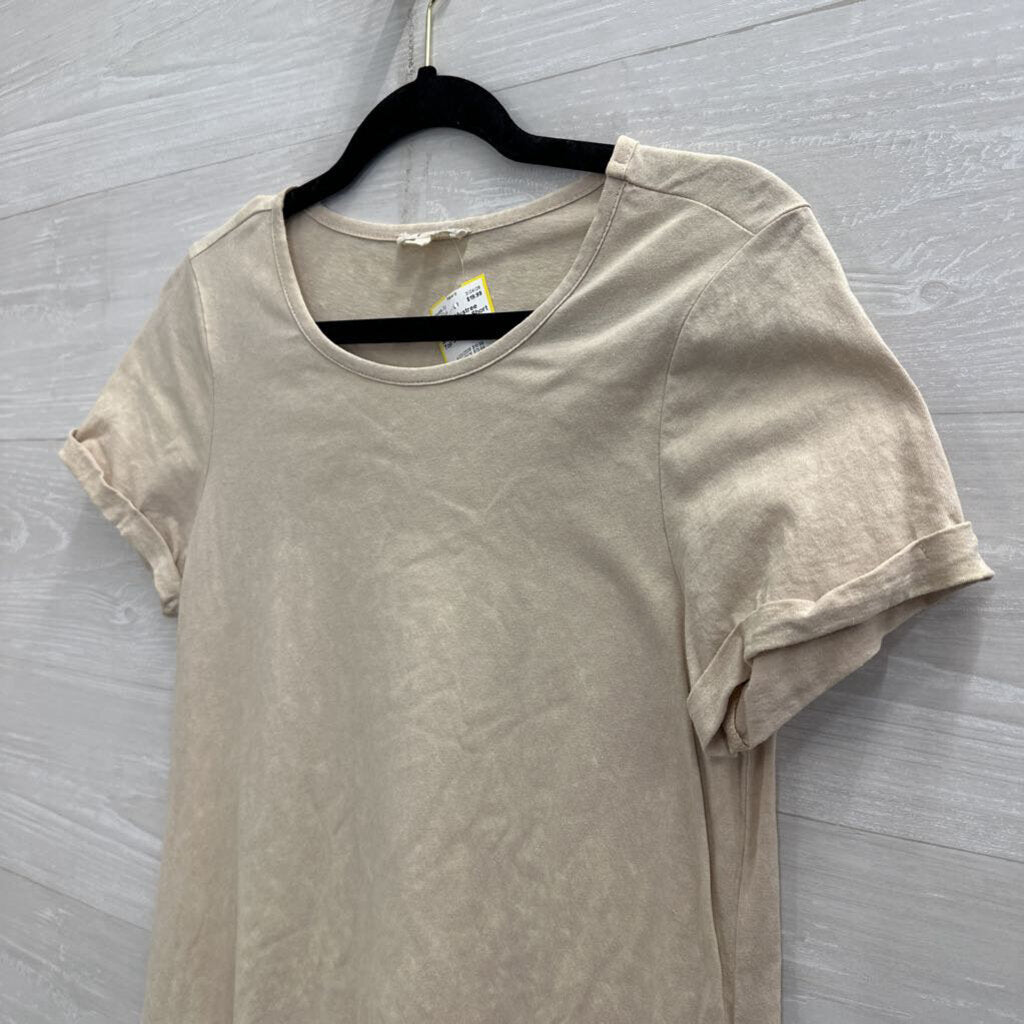 Mystree Beige Short Sleeve Ruffle Hem Top Small