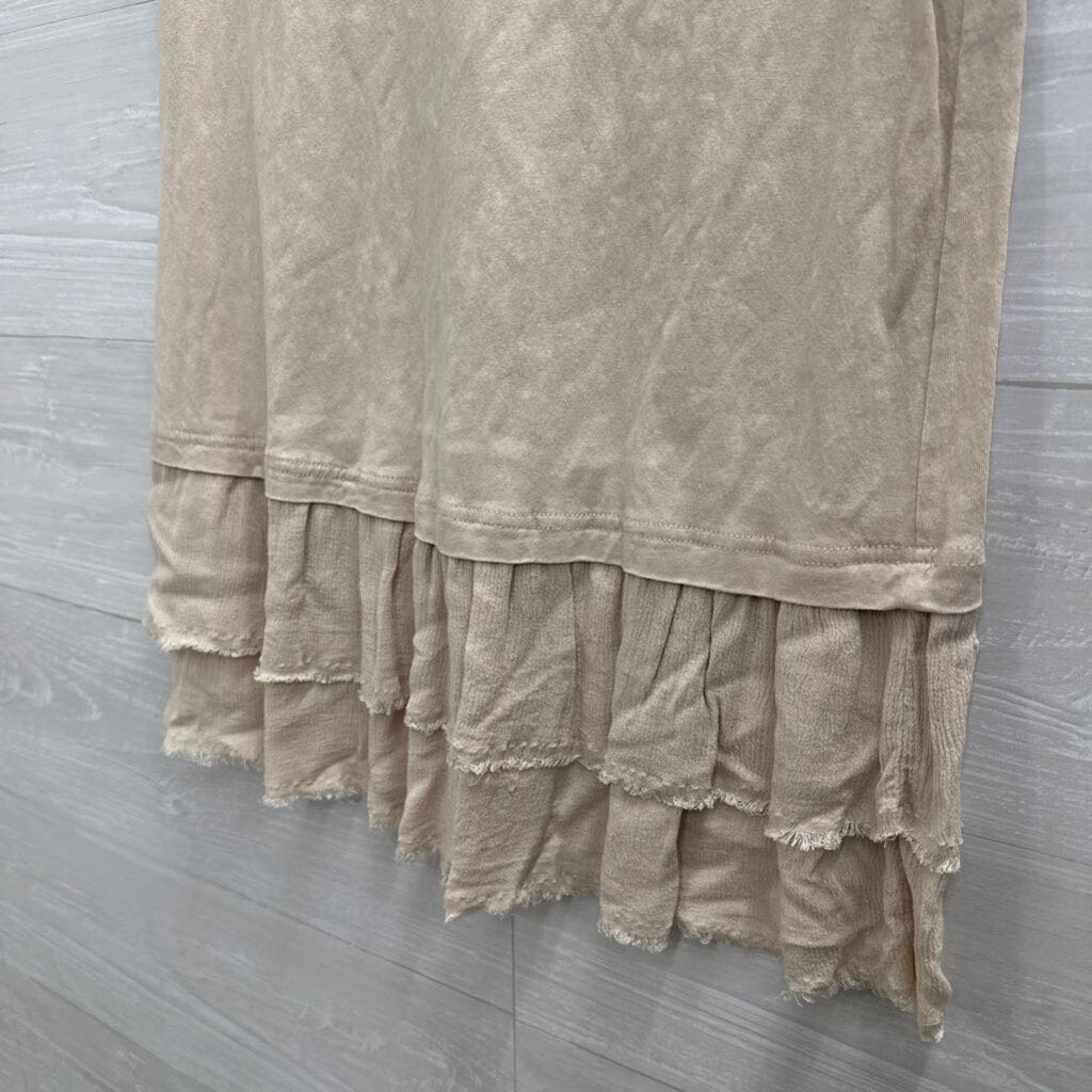 Mystree Beige Short Sleeve Ruffle Hem Top Small