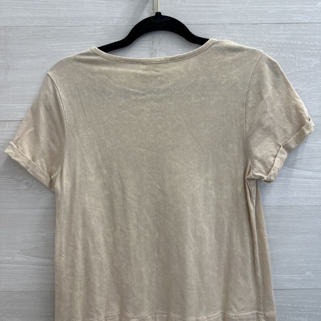 Mystree Beige Short Sleeve Ruffle Hem Top Small