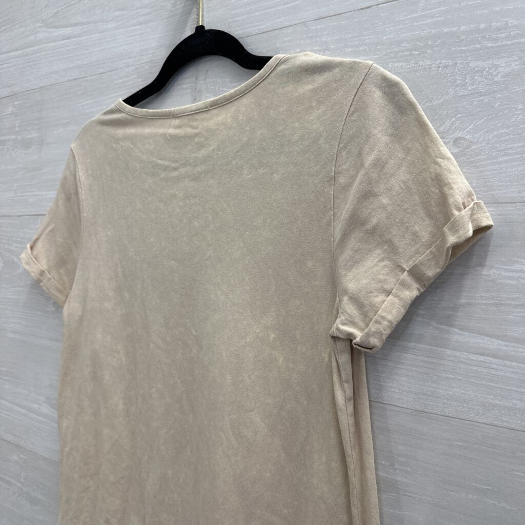 Mystree Beige Short Sleeve Ruffle Hem Top Small