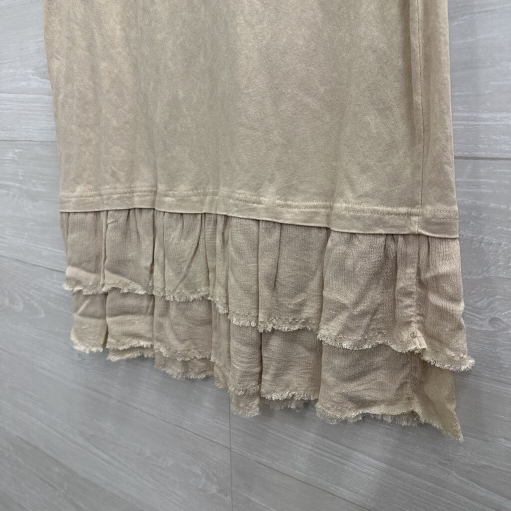 Mystree Beige Short Sleeve Ruffle Hem Top Small