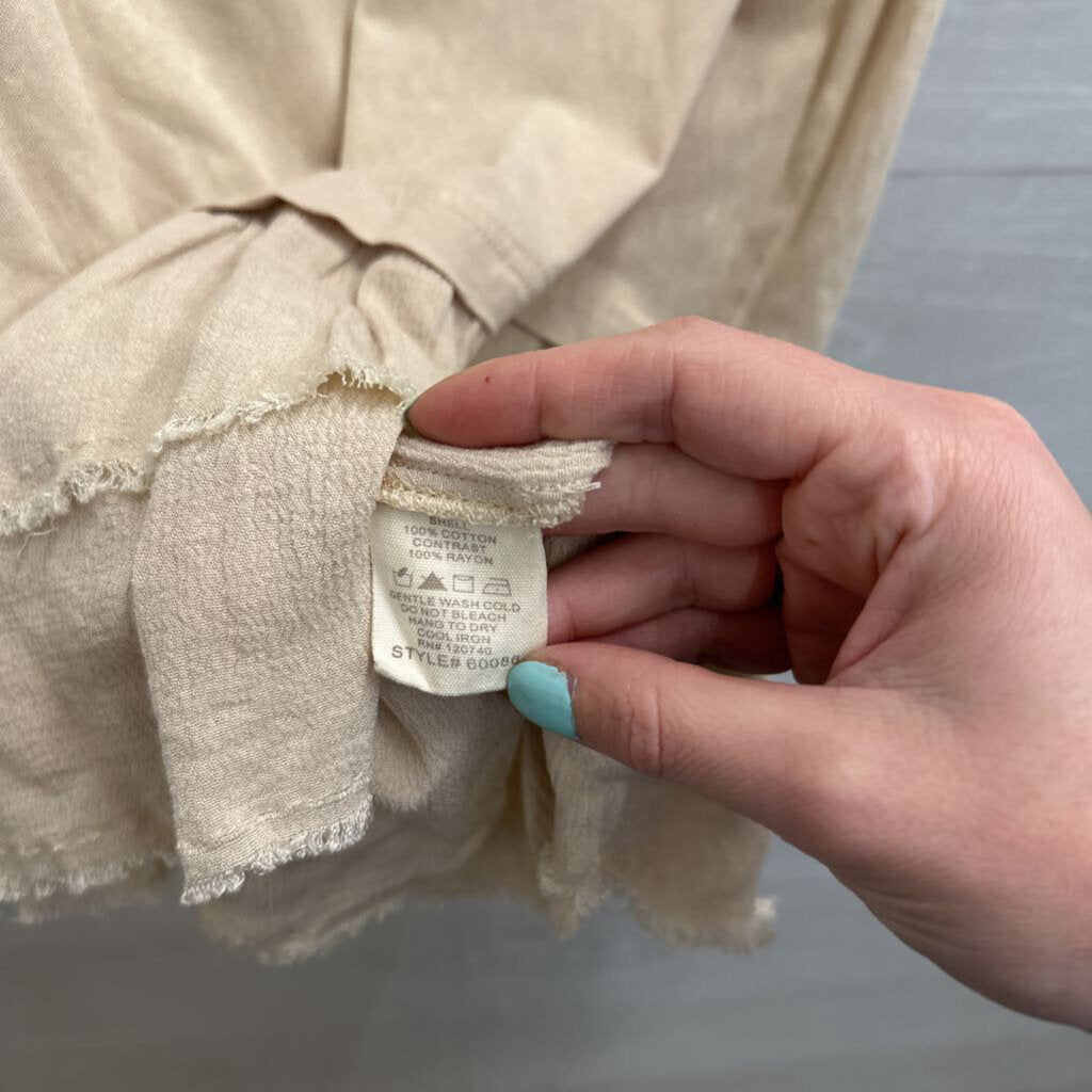Mystree Beige Short Sleeve Ruffle Hem Top Small