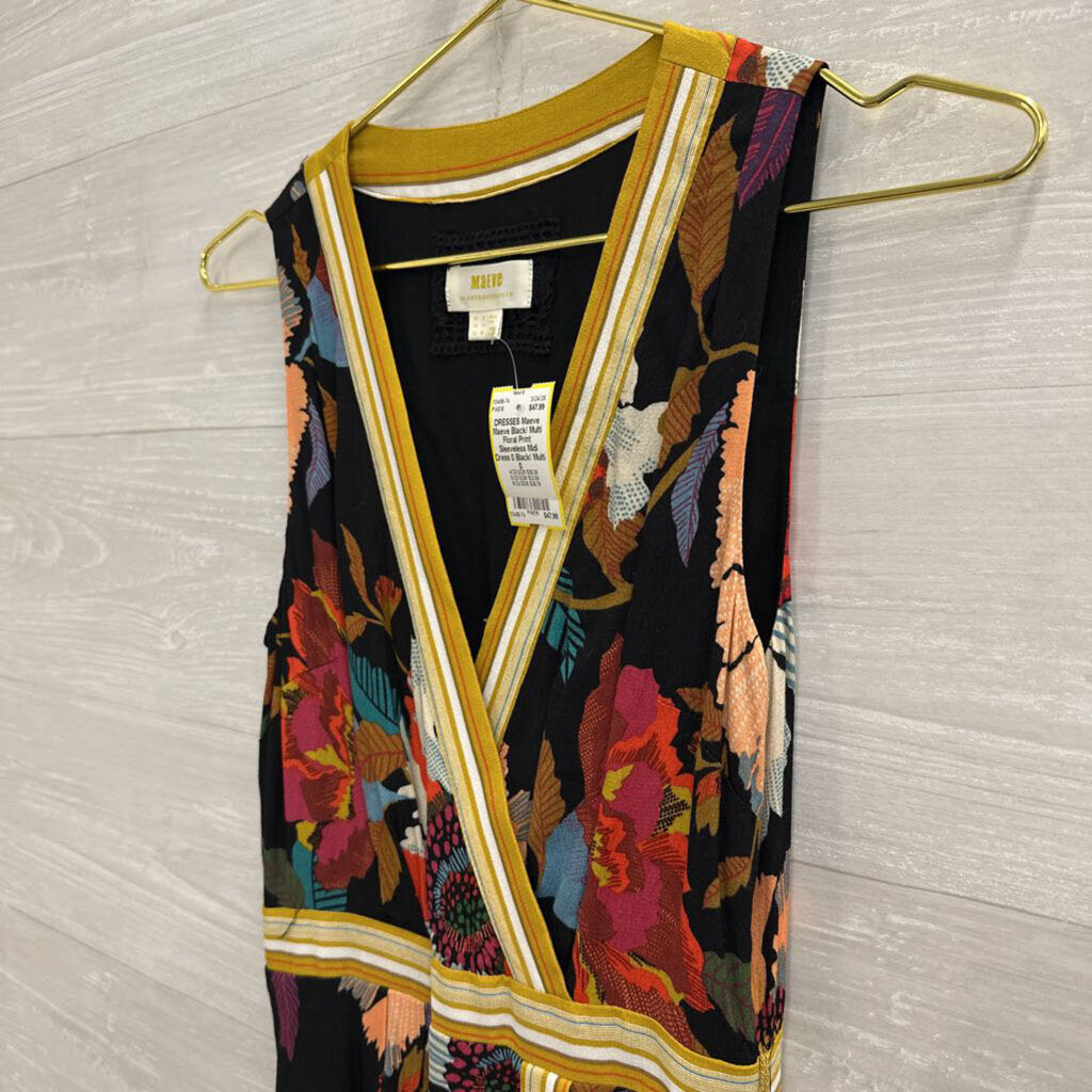 Maeve Black/ Multi Floral Print Sleeveless Midi Dress 0