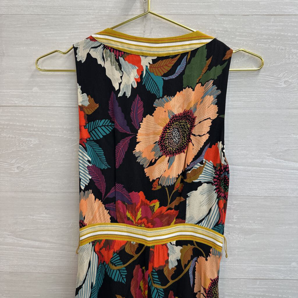 Maeve Black/ Multi Floral Print Sleeveless Midi Dress 0