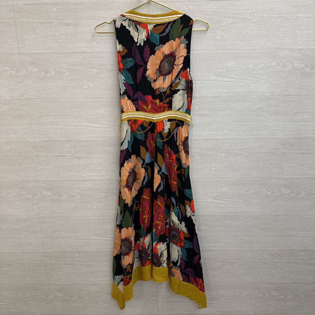 Maeve Black/ Multi Floral Print Sleeveless Midi Dress 0