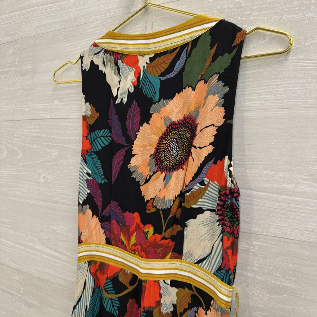 Maeve Black/ Multi Floral Print Sleeveless Midi Dress 0