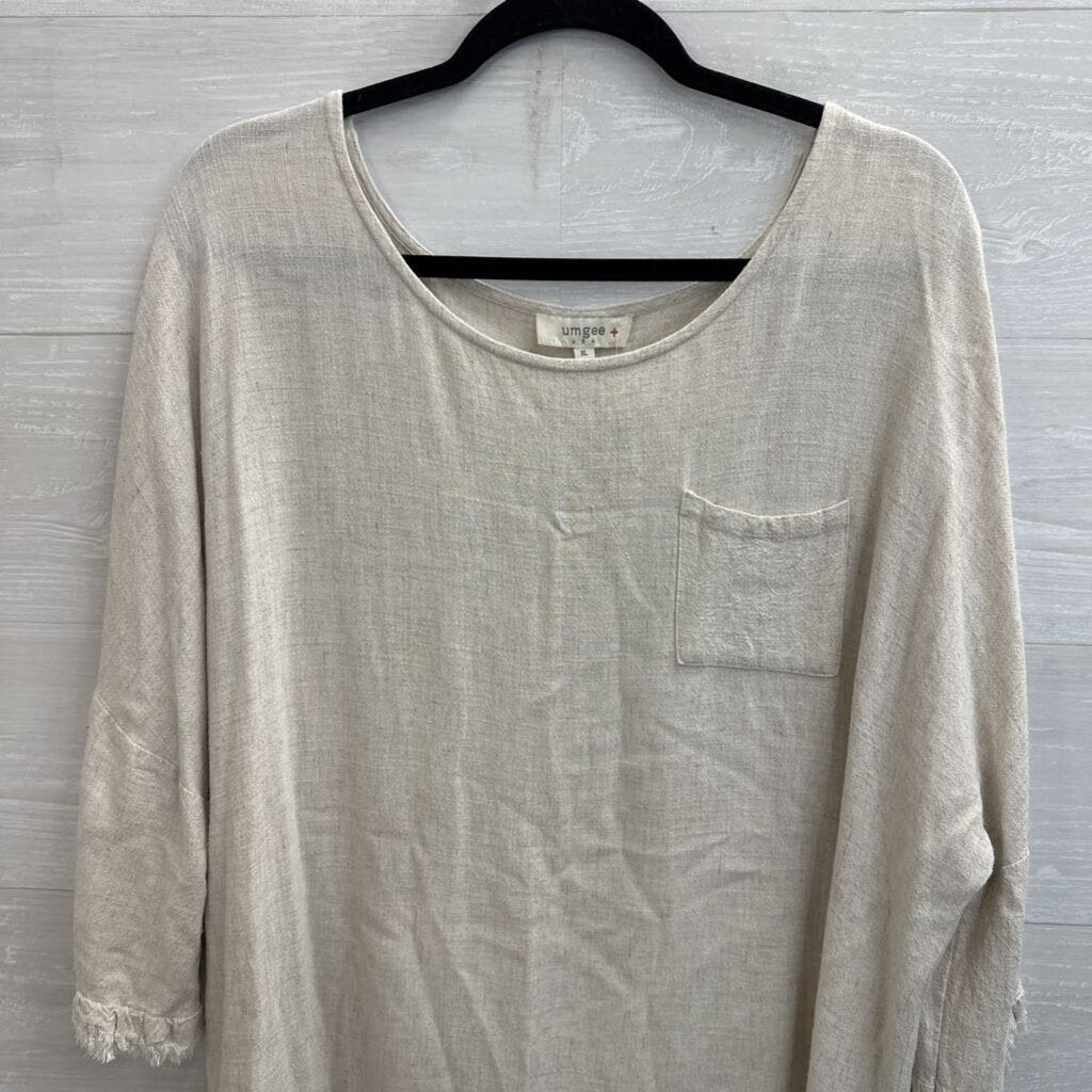 Umgee Beige Fringe Hem Long Sleeve Top Extra Large