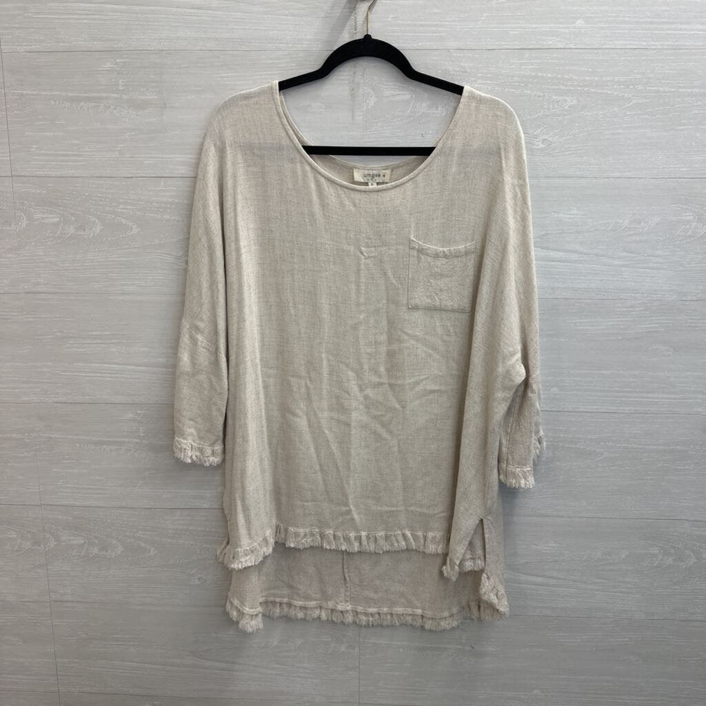 Umgee Beige Fringe Hem Long Sleeve Top Extra Large