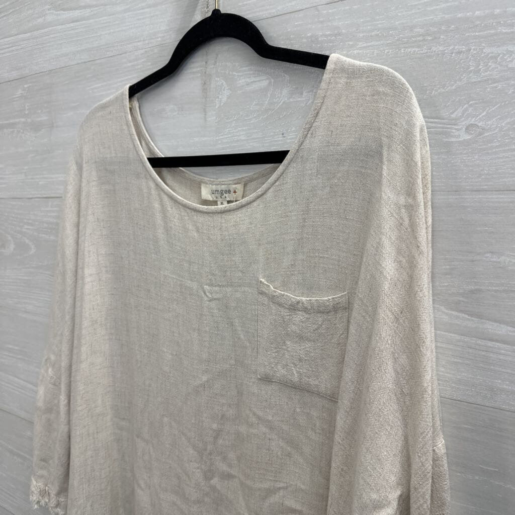 Umgee Beige Fringe Hem Long Sleeve Top Extra Large