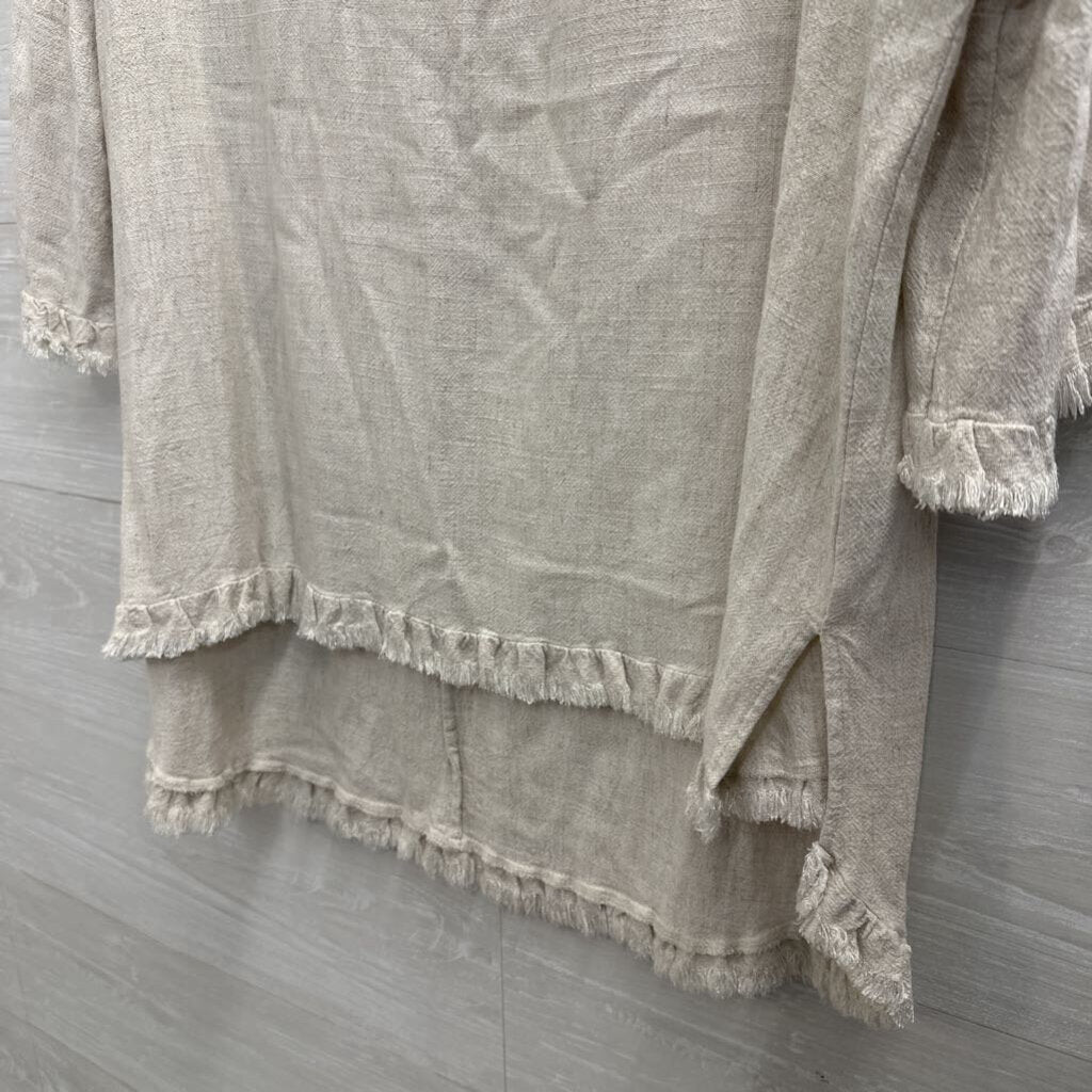 Umgee Beige Fringe Hem Long Sleeve Top Extra Large